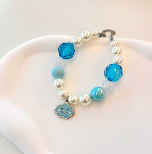 Handmade Korean Pearl Dog Collar | Cloud Charm | Surgical Steel Custom Name Tag