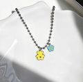 Handmade Korean Dog & Cat ID Tag Necklace | Bear & Flower Charm | Ball Chain | Custom Engraved