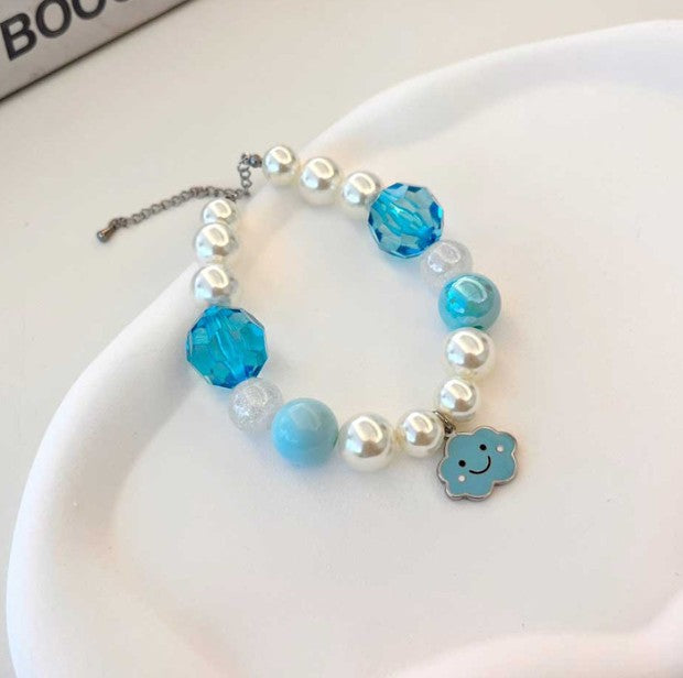 Handmade Korean Pearl Dog Collar | Cloud Charm | Surgical Steel Custom Name Tag