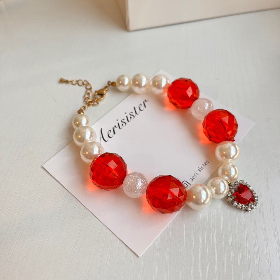 Ruby Crystal & Pearl Dog Collar Necklace – Handmade in Korea