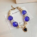 Sapphire Blue Crystal Charm | Custom Name Tag l Handmade Korean Pearl Dog & Cat Collar