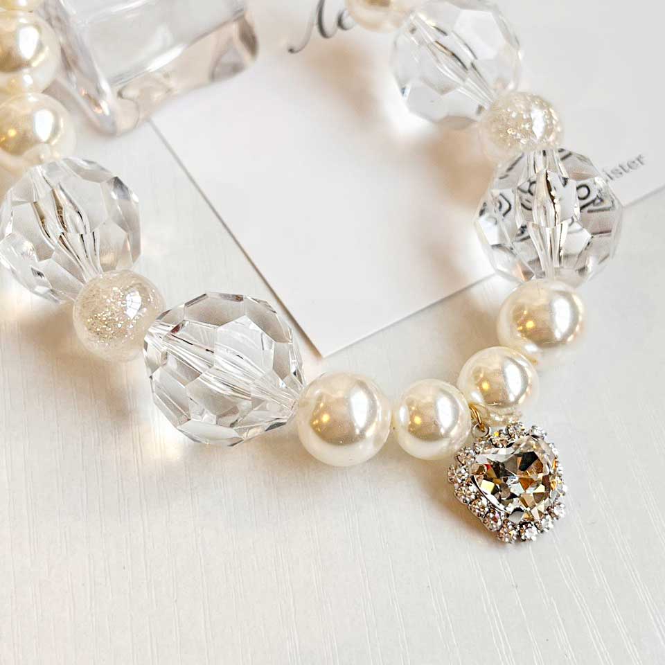 Handmade Korean Pearl Dog & Cat Collar | Crystal Charm
