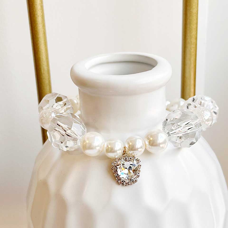 Handmade Korean Pearl Dog & Cat Collar | Crystal Charm