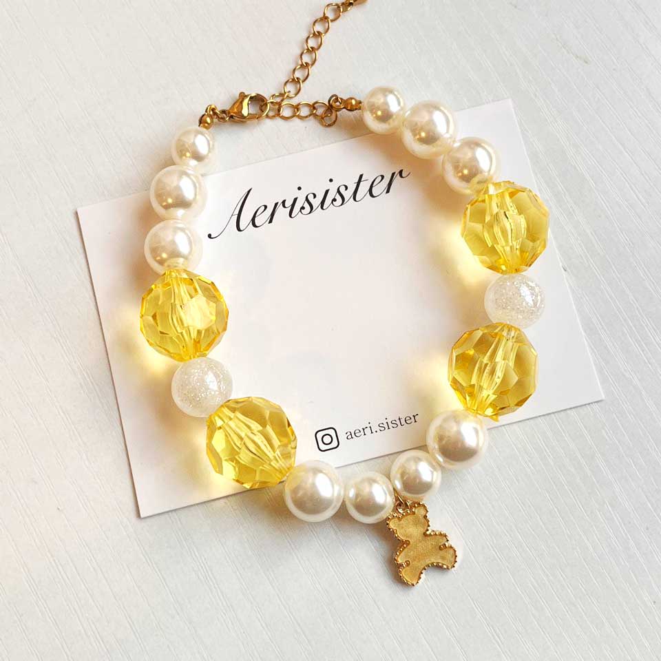 Lollipop Yellow Bear Charm | Handmade Korean Pearl Dog & Cat Collar