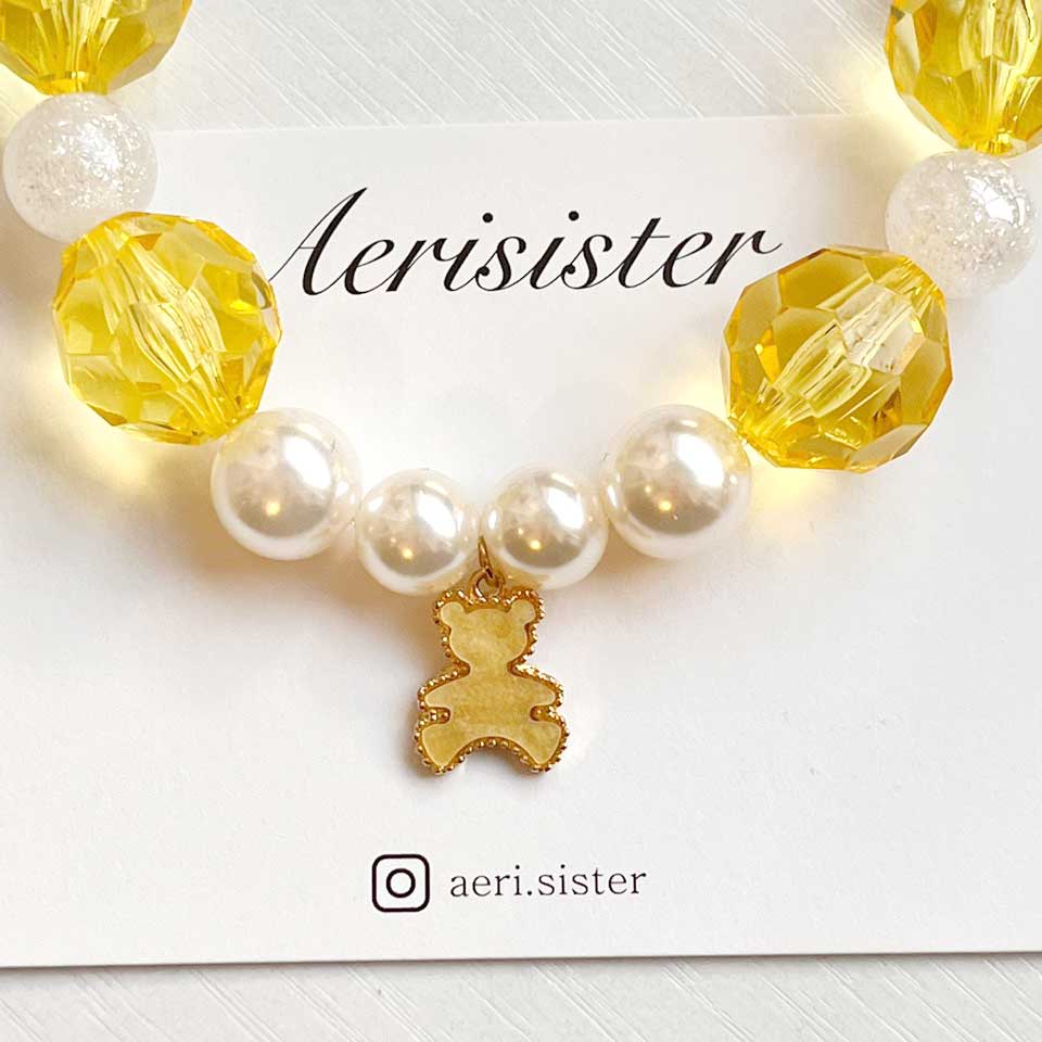 Lollipop Yellow Bear Charm | Handmade Korean Pearl Dog & Cat Collar