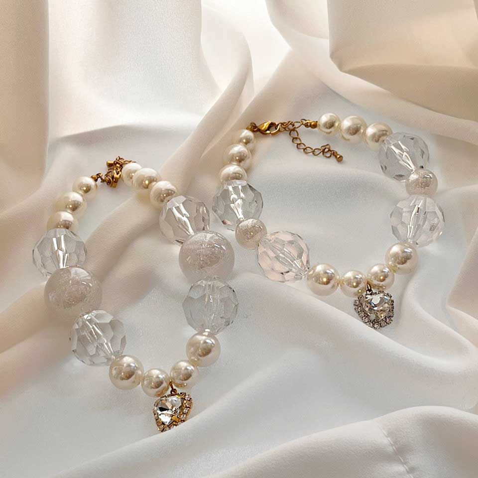 Handmade Korean Pearl Dog & Cat Collar | Crystal Charm