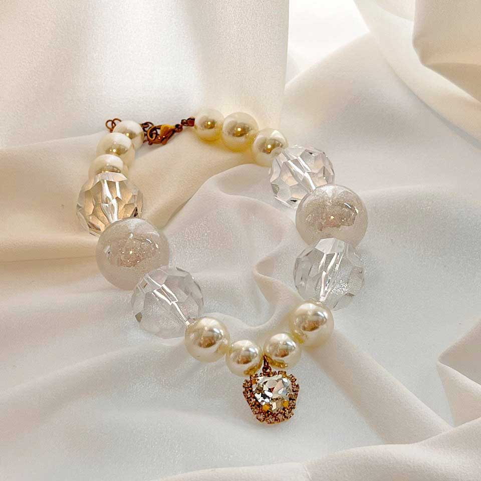 Handmade Korean Pearl Dog & Cat Collar | Crystal Charm
