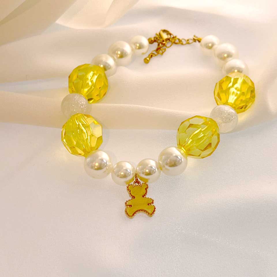 Lollipop Yellow Bear Charm | Handmade Korean Pearl Dog & Cat Collar