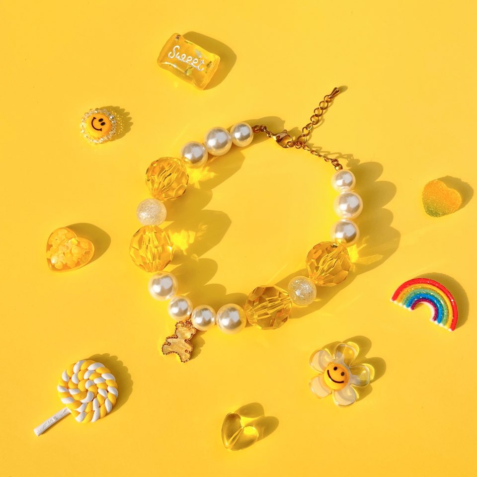 Lollipop Yellow Bear Charm | Handmade Korean Pearl Dog & Cat Collar