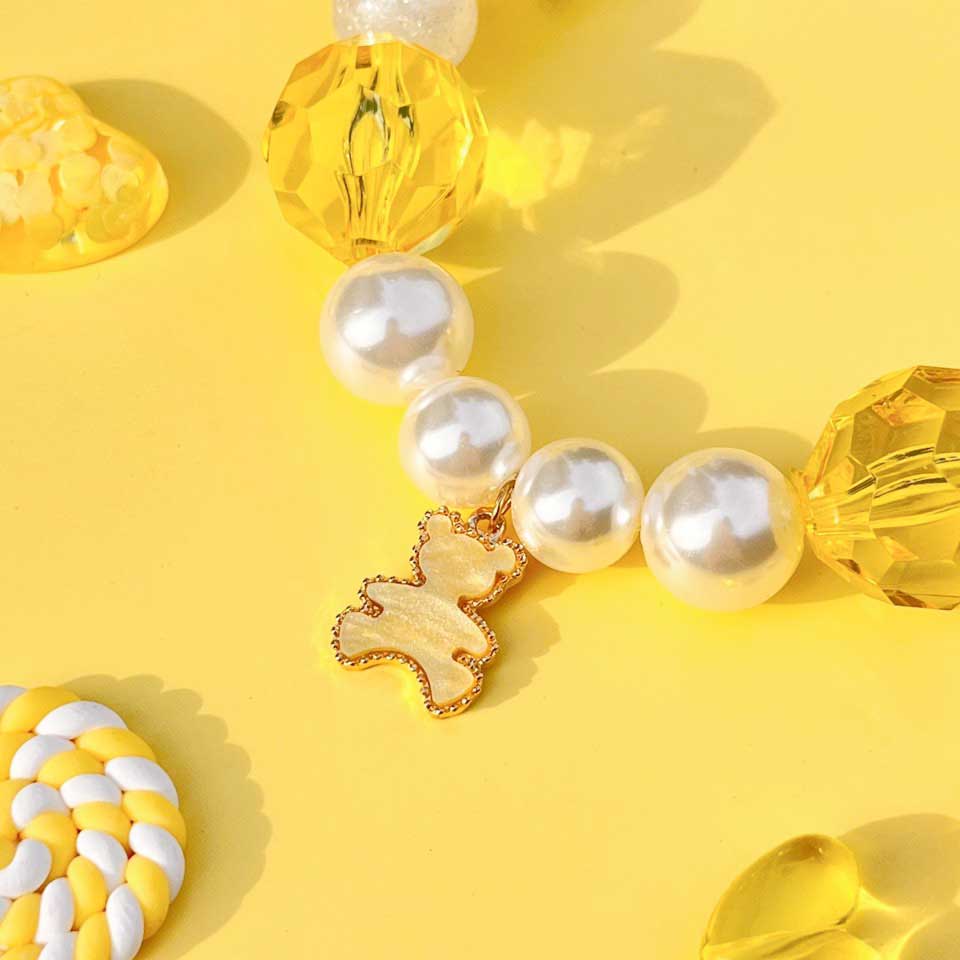 Lollipop Yellow Bear Charm | Handmade Korean Pearl Dog & Cat Collar