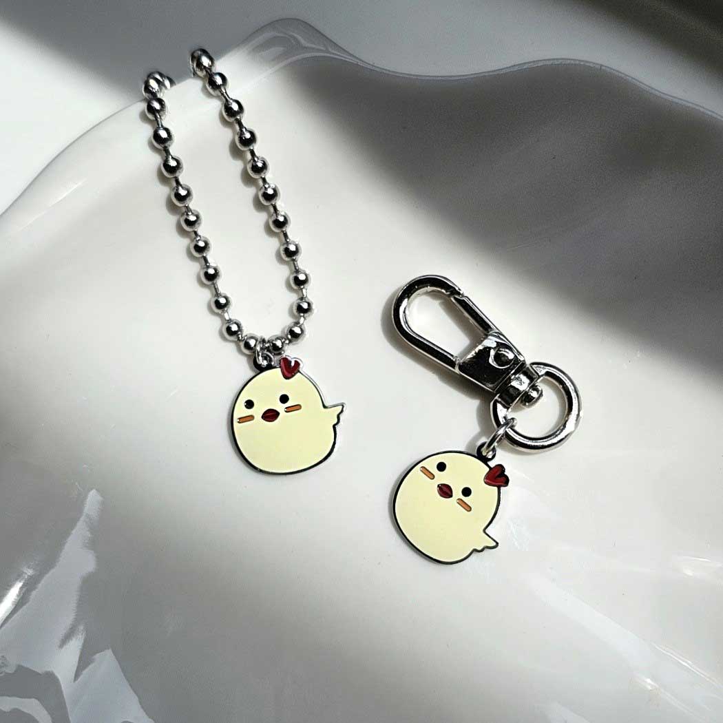 Handmade Korean Dog & Cat ID Tag Necklace & Keyring | Baby Chick Charm | Custom Engraved