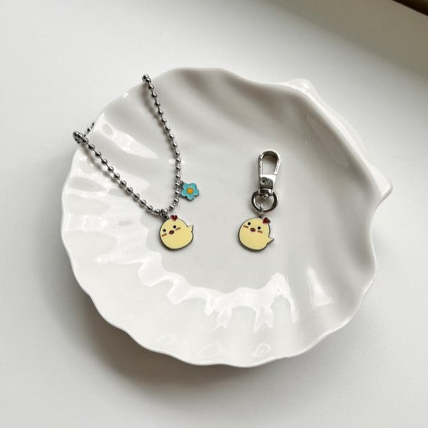 Handmade Korean Dog & Cat ID Tag Necklace & Keyring | Baby Chick Charm | Custom Engraved