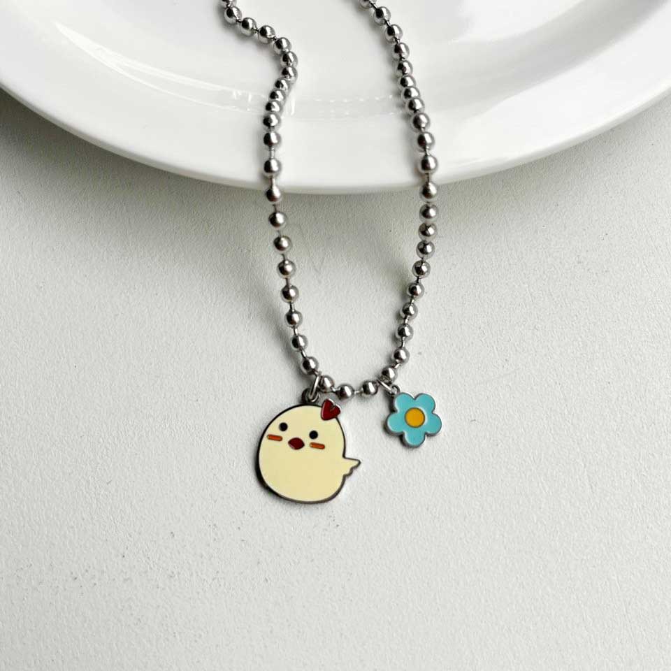 Handmade Korean Dog & Cat ID Tag Necklace & Keyring | Baby Chick Charm | Custom Engraved