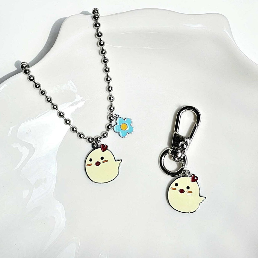 Handmade Korean Dog & Cat ID Tag Necklace & Keyring | Baby Chick Charm | Custom Engraved