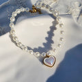 Handmade Heart Charm Pearl Dog & Cat Collar Necklace | Custom Korean Pet Jewelry | Personalized Engraving