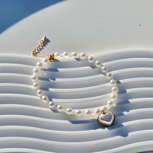Handmade Heart Charm Pearl Dog & Cat Collar Necklace | Custom Korean Pet Jewelry | Personalized Engraving