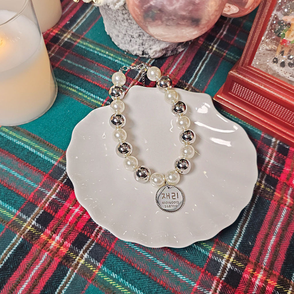 Handmade Christmas Pearl Dog Collar | Holiday Crystal Charm Necklace | Korean Pet Jewelry